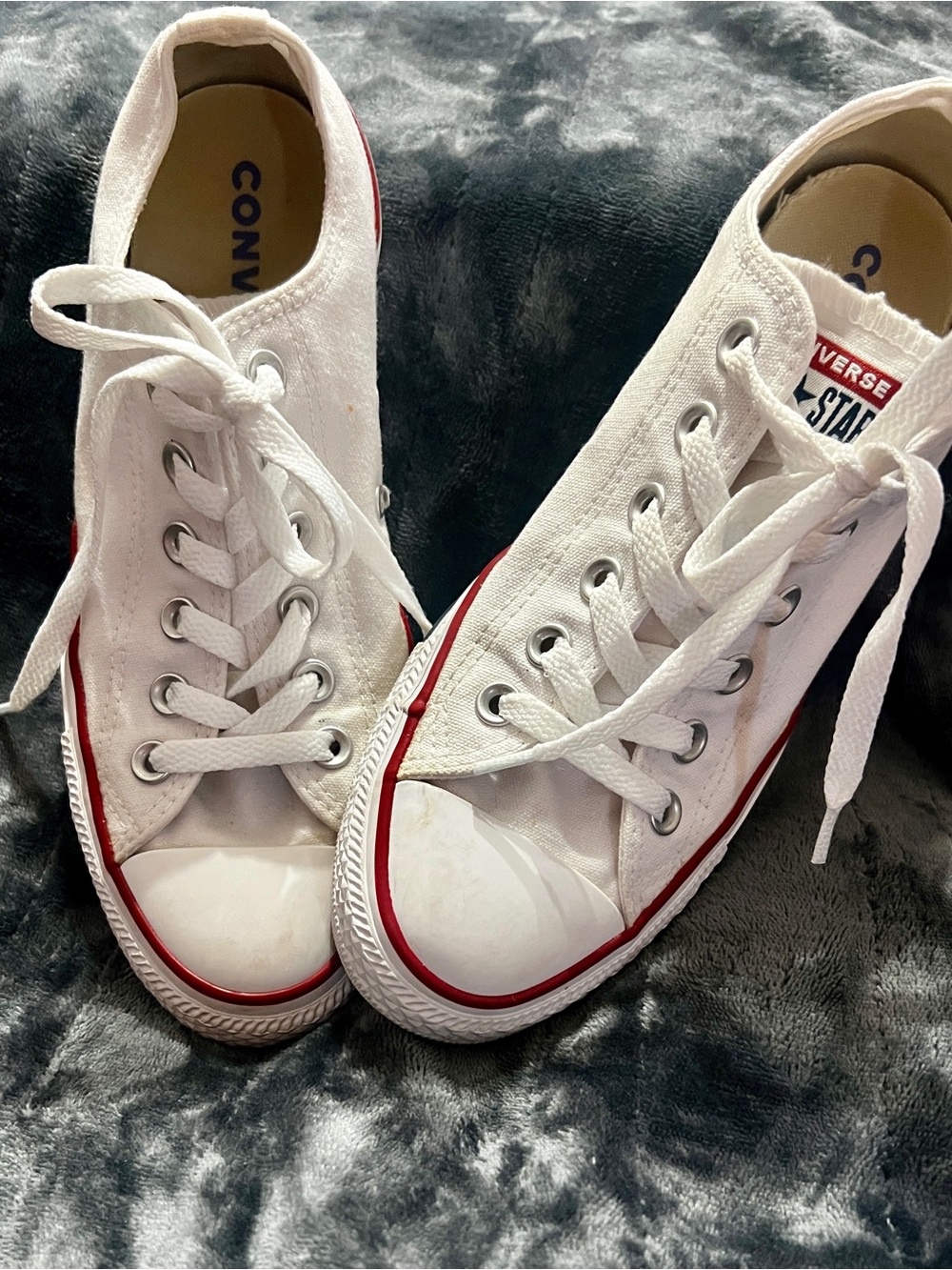 Converse White Low-Top Canvas Sneakers with Red Trim